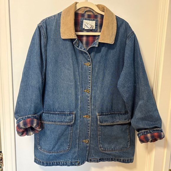 Vintage Blue Denim Chore Jacket Sz 16 Flannel Blanket Lined Coat Corduroy Collar - Picture 7 of 11